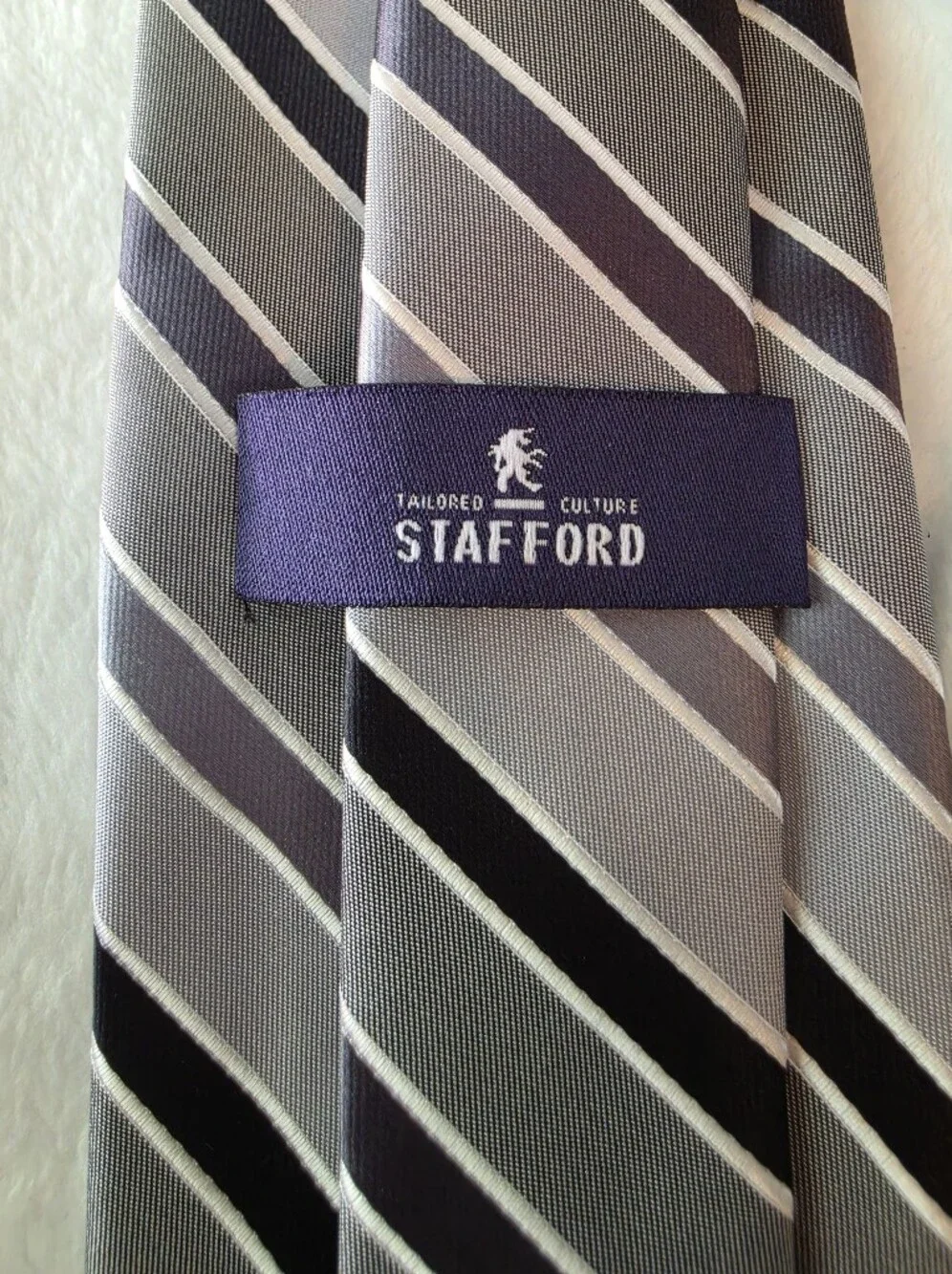 Mens Necktie Stafford Grey and Black Striped Tie